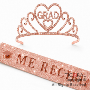 SET VINCHA Y BANDA ME RECIBI CON GLITTER ROSA GOLD (S492-5)